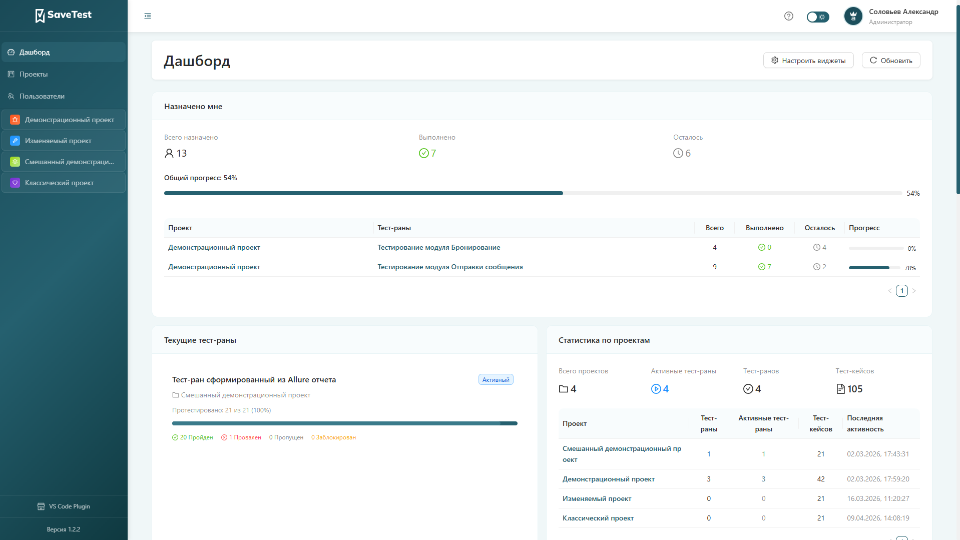 SaveTest — тест-кейсы проекта (светлая тема)